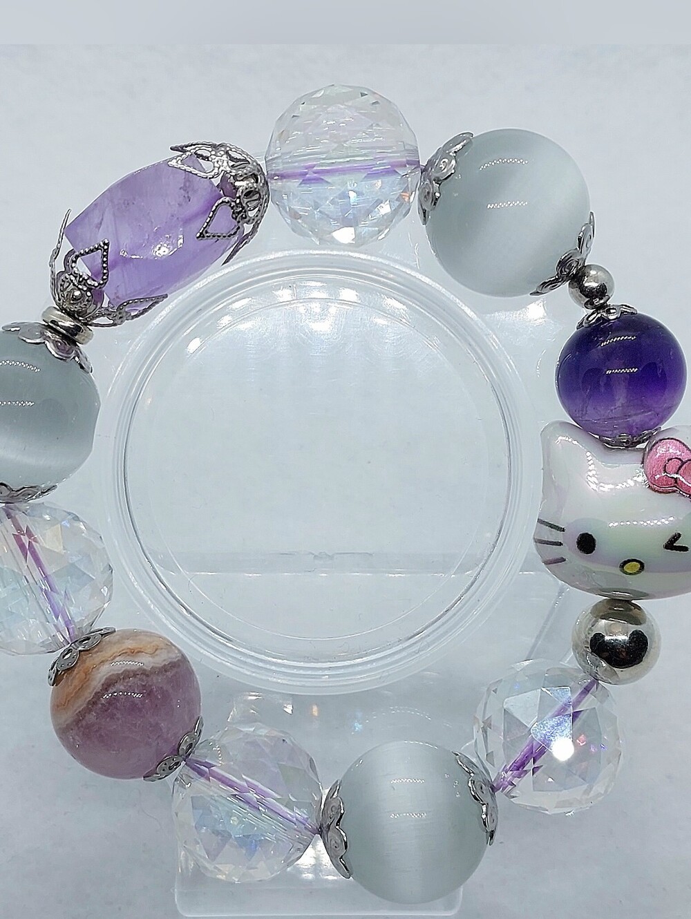 🐱 20mm "Hello Kitty" Austrain Lavender Laguna Lace Amethyst Gemstone Bracelet